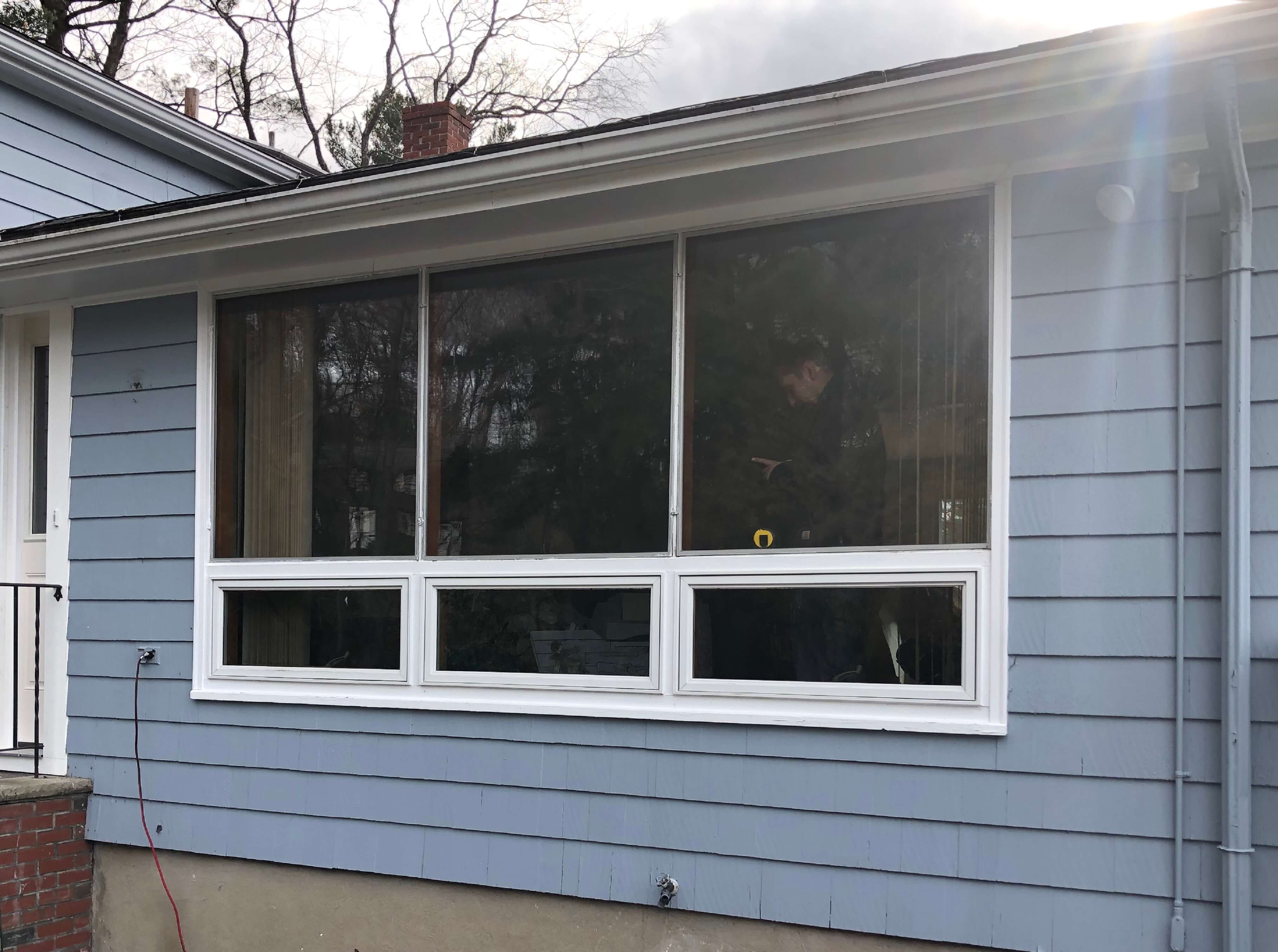 Before picture of Lynnfield, MA window replacement with old picture windows